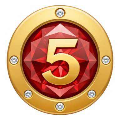 Make a round icon for a paid subscription, a red diamond, and the number 5. sticker