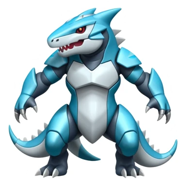 Futuristic soft smooth glossy metallic white and cyan Tyrunt-Aggron-Axew-fusion sticker