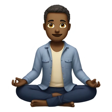 man meditating sitting down with cream shirt and navy blue pants sticker