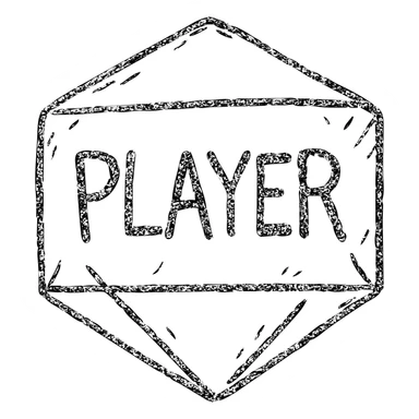 minimalist hand-drawn outlined icon of a player for DnD TTRPGs, worn distressed sticker