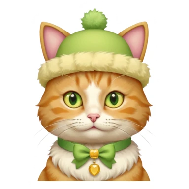 cat wearing a creamy cake hat with fun necklace around his neck and a yellow bow in the middle sticker