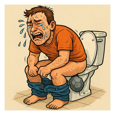 a man pooping a rock and crying, in a clear, expressive style sticker