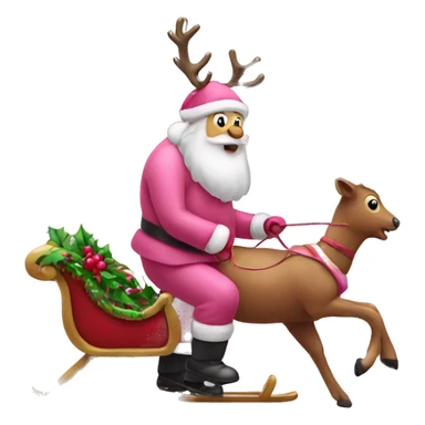 Pink reindeer pulling a sled with Santa  sticker