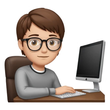 young man sitting behind computer sticker