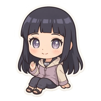 mini Hinata, cute, chibi style, big eyes, small body, soft colors sticker