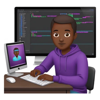 black man using computer editing in software premiere pro sticker