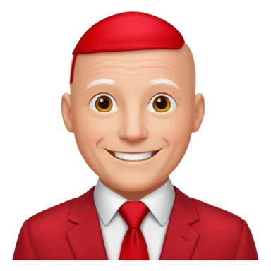 man Bald with red necktie, red dress, age. sticker