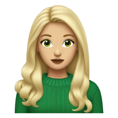 blonde girl with green eyes, smooth skin, sweater, long blow out hair, baddie, middle part sticker