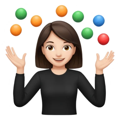 a brunette girl in a black shirt is  juggling  with two hands  sticker