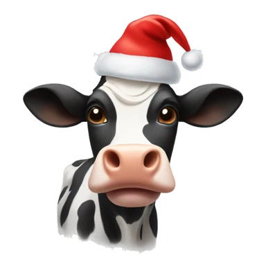 A cow with a Christmas hat sticker