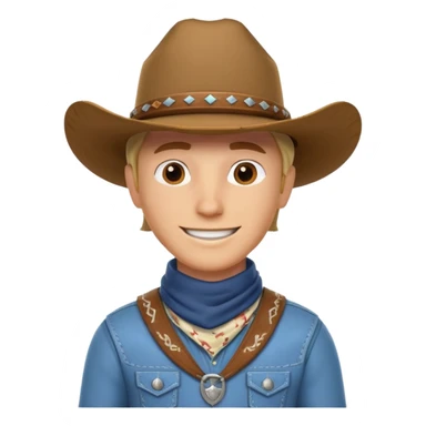 cowboy horse rider portrait, head and shoulders only, cowboy hat, bandana, western outfit collar, confident smile, 3D cartoon, mobile game icon style, clean background, no text, no watermark
 sticker