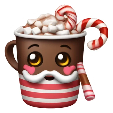 Hot chocolate with marshmallows and candy cane sticker