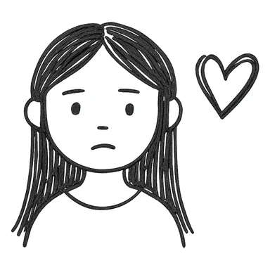 pale girl with long black hair and a black heart sticker