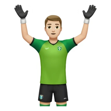 goalkeeper, standing, wearing a green shirt, shorts, socks and football boots, with arms raised sticker
