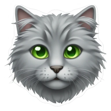 Fluffy grey cat with green eyes sticker