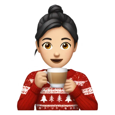 asian girl drinking coffee wearing Christmas sweater sticker