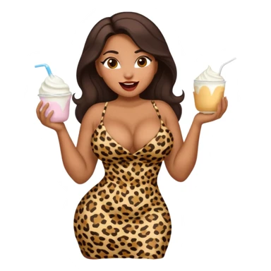 attractive full body latina with massive curves, breasts, and ass wearing a tight leopardskin dress  with her mouth open and white yogurt all over her face and in her mouth sticker