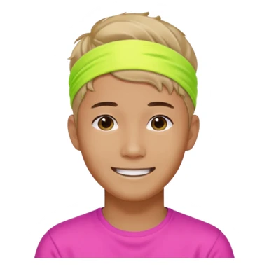 Korean 27-year-old male health coach / Wearing fluorescent colors / White face / Hairband / Smiling expression / Short hair / sticker