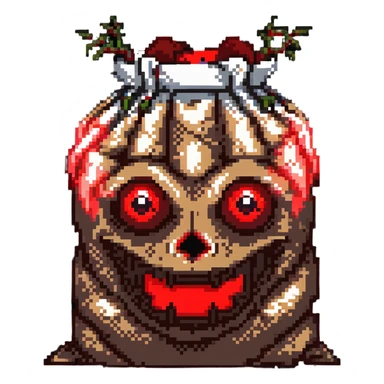 terrifying burlap sack face with glowing red eyes sticker