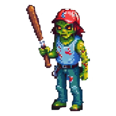 isometric zombie survivor with baseball bat from Project Zomboid sticker