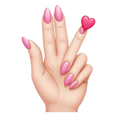 Pink middle finger with a medium almond shaped nail with heart charms sticker