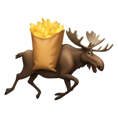 A moose running with a bag of chips and a bottle of pop sticker