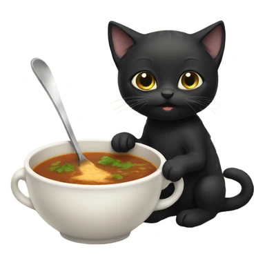 Black kitten eating soup sticker