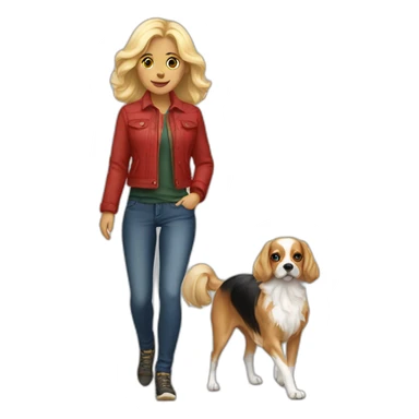 blonde-woman-walking-tricolor-cavalier-dog sticker
