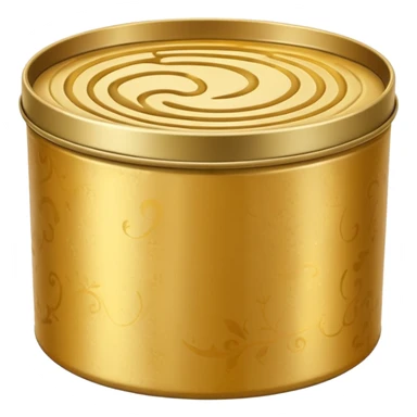 round metal tin, slightly open, with glossy golden wax inside, soft swirls on surface, no extras, soft lighting, subtle shadows, emoji scale sticker