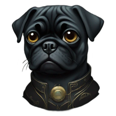 A cyberpunk black pug in Art Nouveau style during 1910 sticker