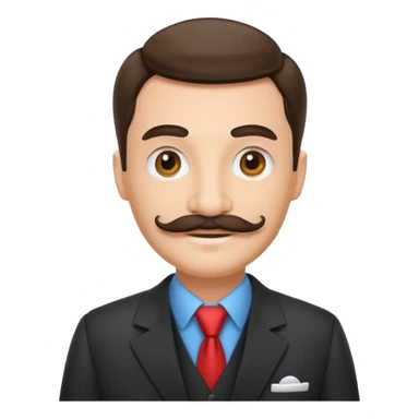 a housekeeper in suit with a mustache sticker