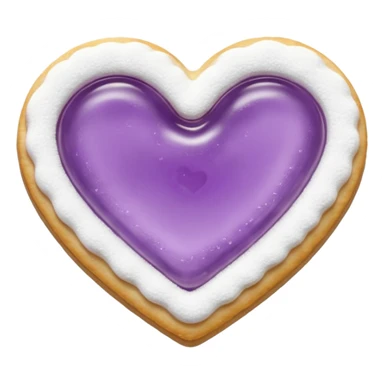 Realistic shortbread cookie in the shape of a heart with Pale Purple color jelly middle filling and sprinkled powder sugar on top. sticker