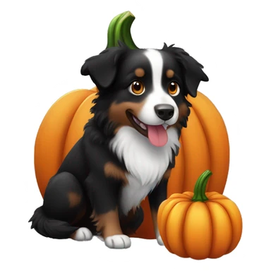 Small black australian shepherd dog in a pumpkin sticker