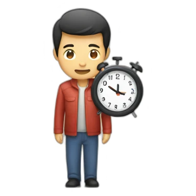 a asia man hold time sticker