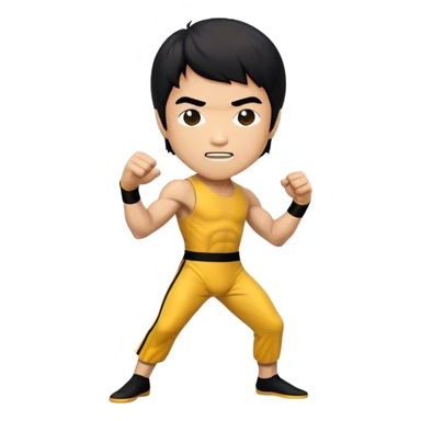 Cinematic Realistic Bruce Lee Pop Culture Emoji, featuring a dynamic portrayal of the legendary martial artist rendered with crisp detail and energetic lighting. sticker