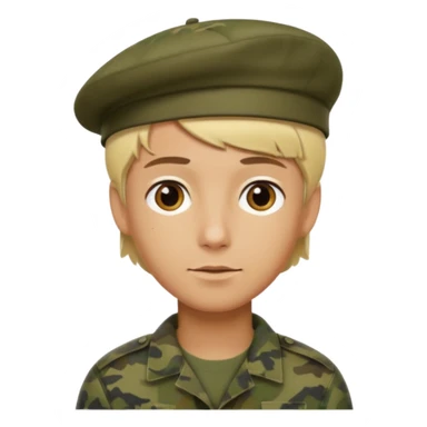 a soldier with short blonde hair in camo man in a beret  sticker