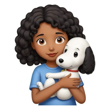 Girl with brown skin and curly black hair hugging snoopy sticker