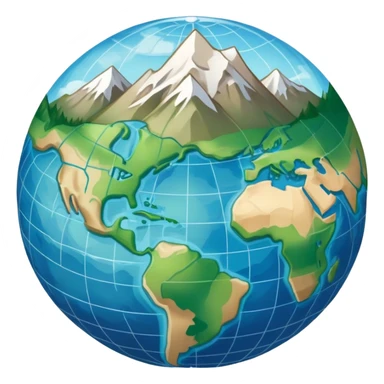 an icon featuring an earth with attitude and longitude lines, a textbook, and a topographic map, symbolizing geography as a science. The design includes a compass, mountain ranges, and rivers, representing the study of Earth's features and landscapes. Transparent background highlights geography. sticker
