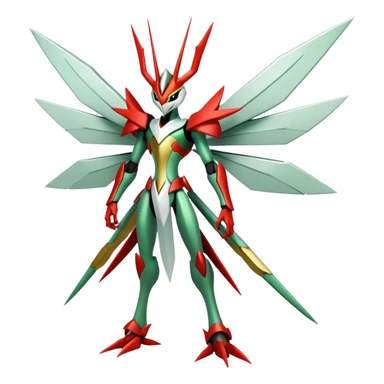 Cool Edgy Shiny Ethereal Legendary Kartana-Digimon-Scizor-hybrid full body sticker