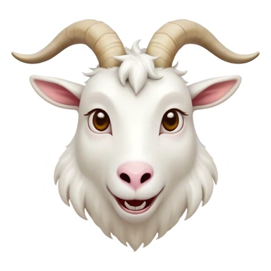 Cinematic Comical White Goat Portrait Emoji, Head tilted dramatically with an exaggeratedly amused expression, featuring a sleek white fur with a prominently quirky set of curved horns, wide, expressive eyes filled with playful disbelief, Simplified yet hilariously expressive features, highly detailed, glowing with a slightly sassy glow, high shine, dramatic yet playful, stylized with an air of cheeky mischief, bright and endearing, soft glowing outline, capturing the essence of a spirited and over-the-top goat, so meme-worthy it feels like it could side-eye its way into internet fame instantly! sticker