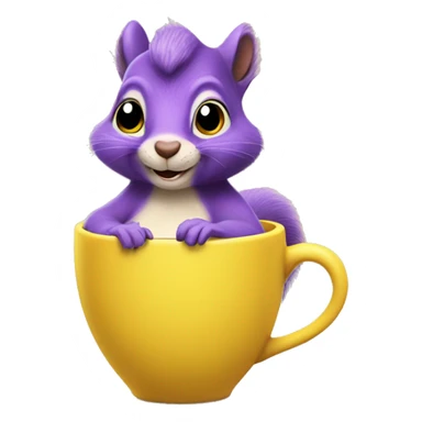 purple animated squirrel in a yellow dress with a large mug of coffee in its paws sticker