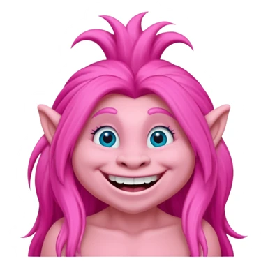 pink long haired troll character inspired by Poppy from Dreamworks Trolls, smiling, big eyes sticker