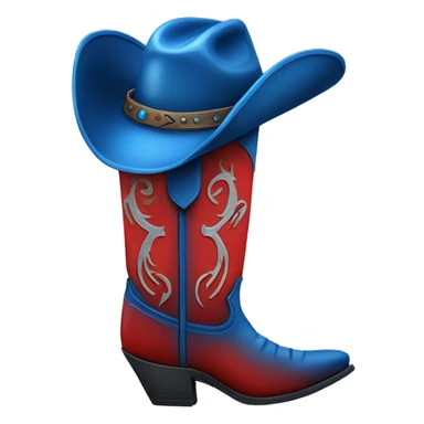 Tall blue and red cowboy boot with cowboy hat on top sticker