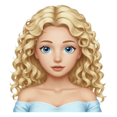 White girl- ocean blue eyes - beauty face mask massage -full care- blonde long curly hair  white off shoulder shirt sticker