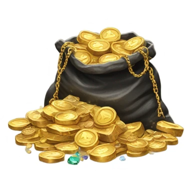 a bag of gold, crystals and metal sticker