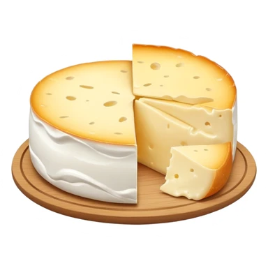 cinematic-realistic-brie-cheese-emoji,-featuring-a-creamy gooey center,-soft-ripened-cheese-with-a-delicate white rind-rendered-with-lifelike-detail-and-inviting,-natural-lightingwith a slice showing the gooey center sticker