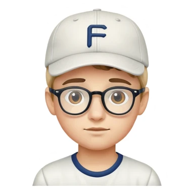 boy with glasses and baseball cap sticker