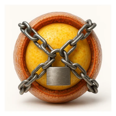 cross section of adipocyte surrounded by chains and padlock preventing fat release, hyper realistic 4K, membrane details, white background sticker