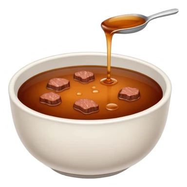 beef stock in a bowl, minimal, brown liquid, emoji style sticker