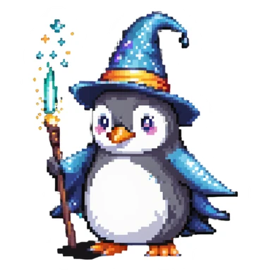 a penguin wizard casting a spell with sparkles sticker